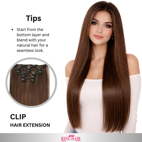 Straight #2 brown clip-in hair extensions double