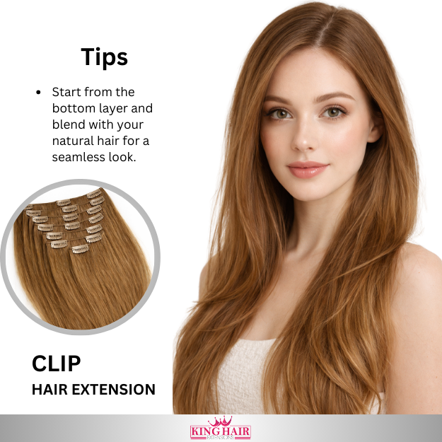 Straight #4 brown clip-in hair extensions double