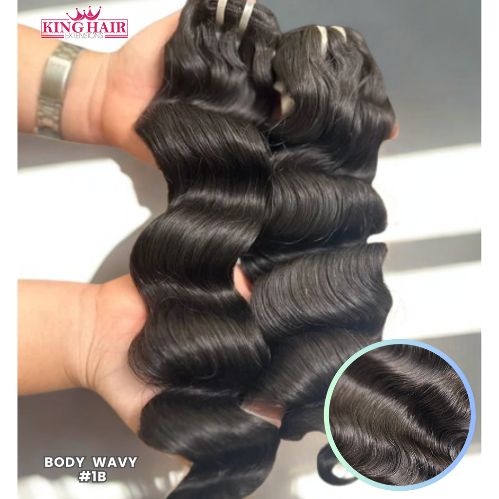 VIRGIN BODY WAVY WEFT – #1B – DOUBLE Drawn